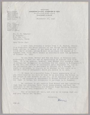[Letter from Harris K. Weston to I. H. Kempner, September 12, 1957]