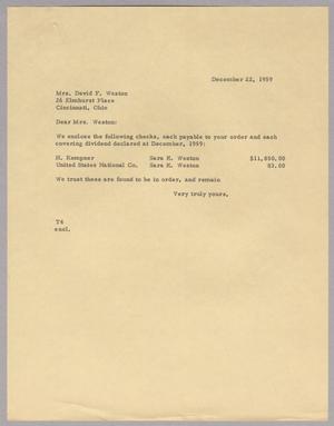 [Letter from T. E. Taylor to Mrs. David F. Weston, December 22, 1959]