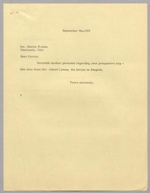 [Letter from Harris Leon Kempner to Harris F. Weston, September 9, 1959]