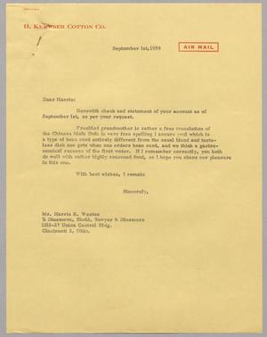 [Letter from Harris Leon Kempner to Harris F. Weston, September 1, 1959]