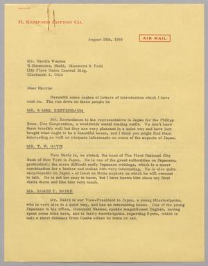 [Letter from Harris Leon Kempner to Harris F. Weston, August 28, 1959]