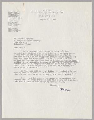 [Letter from Harris K. Weston to Harris L. Kempner, August 27, 1959]