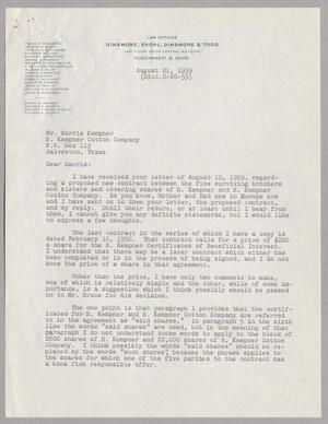 [Letter from Harris K. Weston to Harris L. Kempner, August 21, 1959]