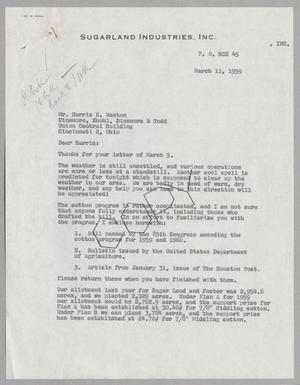 [Letter from Thomas L. James to Harris K. Weston, March 11, 1959]