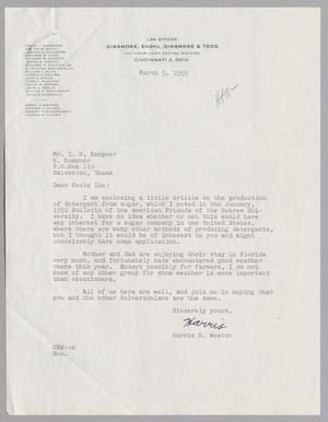 Primary view of object titled '[Letter from Harris K. Weston to I. H. Kempner, March 5, 1959]'.