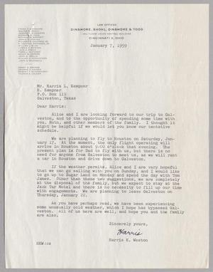 [Letter from Harris K. Weston to Harris L. Kempner, January 7, 1959]
