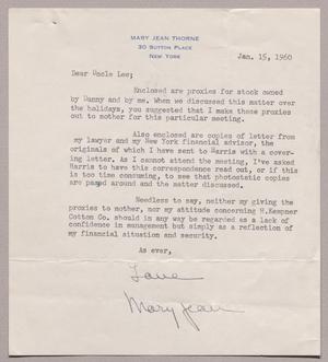 [Letter from Mary Jean Thorne to Robert Lee Kempner, January 15, 1960]