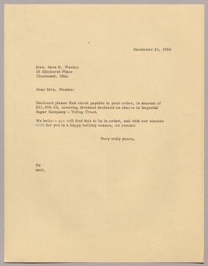 [Letter from T. E. Taylor to Mrs. David F. Weston, December 15, 1960]