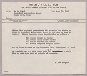 [Inter-Office Letter from Robert Lee Kempner to G. A. Stirl, June 30, 1960]