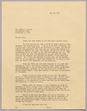 [Letter from I. H. Kempner to Mrs. David F. Weston, May 23, 1960]