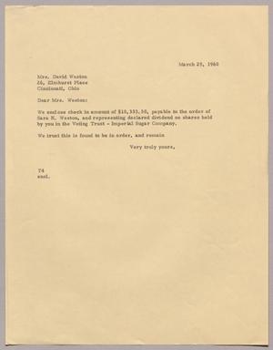 [Letter from T. E. Taylor to Mrs. David F. Weston, March 29, 1960]
