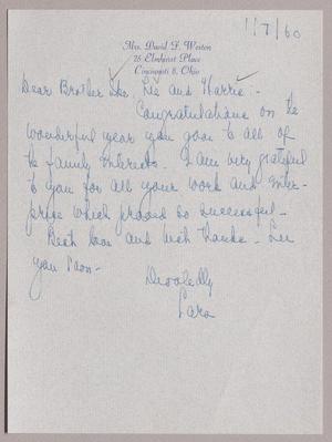 [Handwritten letter from Mrs. David F. Weston to I. H. Kempner, Robert Lee Kempner and Harris Leon Kempner, January 7, 1960]