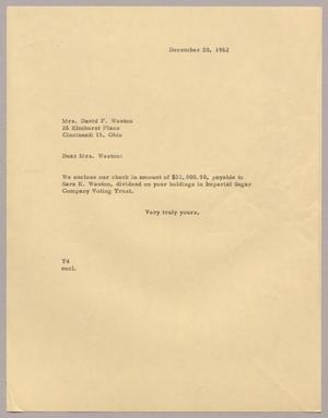 [Letter from T. E. Taylor to Mrs. David F. Weston, December 20, 1962]