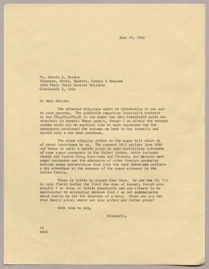 Primary view of object titled '[Letter from I. H. Kempner to Harris K. Weston, June 25, 1962]'.