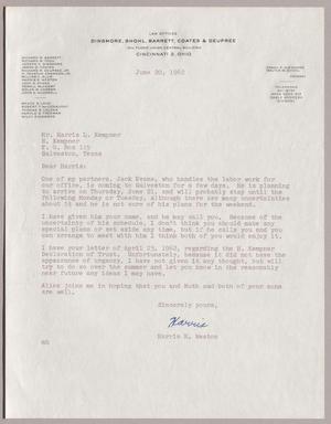 [Letter from Harris K. Weston to Harris L. Kempner, June 20, 1962]