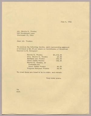 [Letter from T. E. Taylor to Harris K. Weston, June 5, 1962]