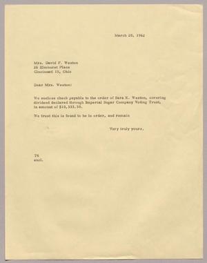 [Letter from T. E. Taylor to Mrs. David F. Weston, March 20, 1962]