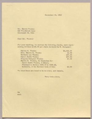 [Letter from T. E. Taylor to Harris Weston, December 10, 1963]