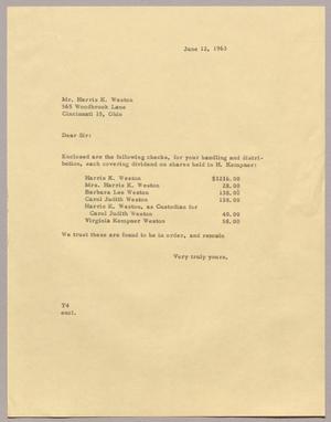 [Letter from T. E. Taylor to Harris K. Weston, June 12, 1963]