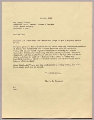 [Letter from Harris Leon Kempner to Harris K. Weston, April 5, 1963]