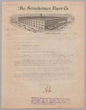 Primary view of object titled '[Letter from Abe Seinsheimer to D. W. Kempner, September 12, 1918]'.