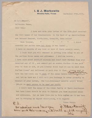 [Letter from I. Markowitz to D. W. Kempner, September 27, 1918]
