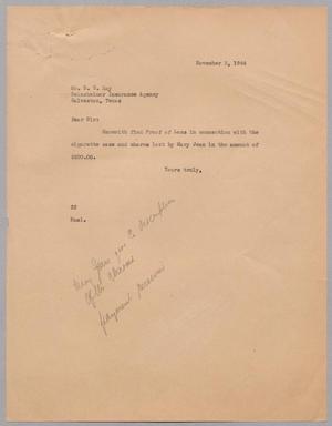 [Letter from D. W. Kempner to S. S. Kay, November 3, 1944]