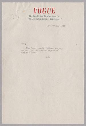 [Letter from Mary Jean Kempner to D. W. Kempner, October 20, 1944]