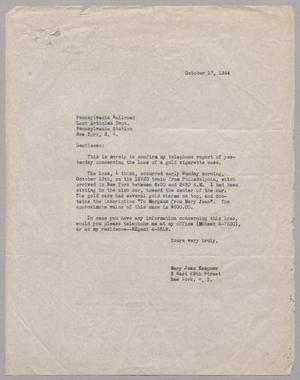 [Letter from Mary Jean Kempner to Pennsylvania Railroad, October 17, 1944]