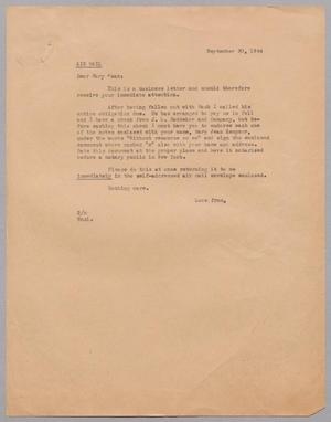 [Letter from D. W. Kempner to Mary Jean Kempner, September 30, 1944]