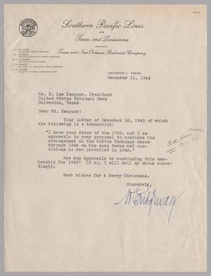 [Letter from W. E. Ridgeway to R. Lee Kempner, December 11, 1944]