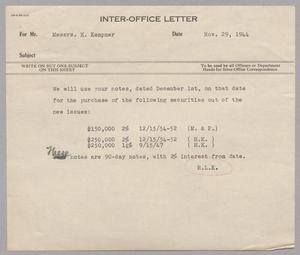 [Inter-Office Letter from Robert Lee Kempner to H. Kempner (firm), November 29, 1944]