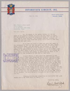 [Letter from Karl Hoblitzelle to Mrs. Frances Adoue Lynch, June 30, 1944]