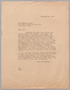 [Letter from A. H. Blackshear, Jr. to Mr. McDonald Lynch, February 18, 1944]