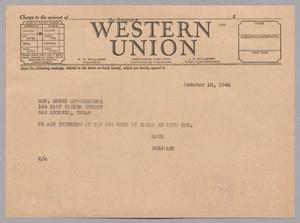 [Telegram from D. W. and Jeane Kempner to Hattie Oppenheimer, October 10, 1944]
