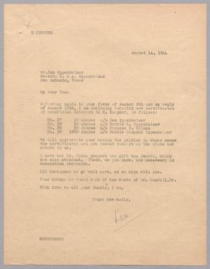 [Letter from R. Lee Kempner to Dan Oppenheimer, August 14, 1944]