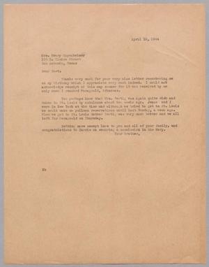 [Letter from D. W. Kempner to Mrs. Henry Oppenheimer, April 10, 1944]