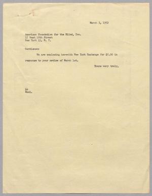 [Letter from A. H. Blackshear, Jr. to American Foundation for the Blind, Inc., March 3, 1952]