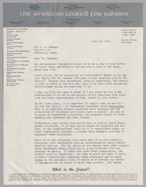 [Letter from Elmer Berger to Mr. I. H. Kempner, June 20, 1952]
