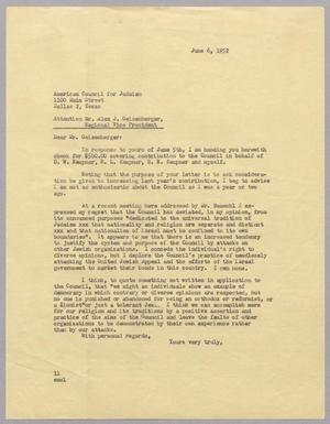 [Letter from I. H. Kempner to Alex J. Geisenberger, June 6, 1952]
