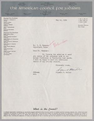 [Letter from Sigmund H. Miller to I. H. Kempner, May 16, 1952]