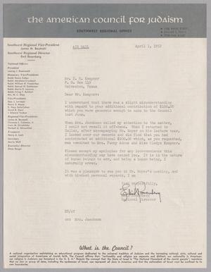 [Letter from Emil Rosenberg to I. H. Kempner, April 1, 1952]