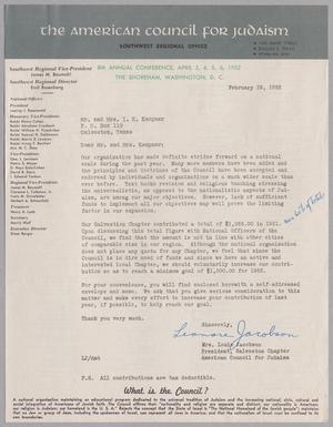 [Letter from Leonore Jacobson to Mr. and Mrs. I. H. Kempner, February 19, 1952]