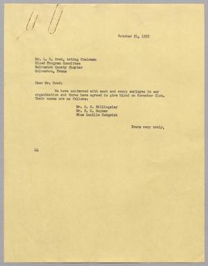 [Letter from A. H. Blackshear, Jr. to L. E. Dowd, October 21, 1952]
