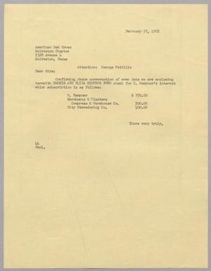 [Letter from A. H. Blackshear, Jr. to American Red Cross, February 25, 1952]