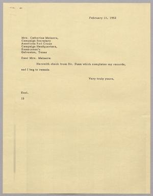 [Letter from Harris Leon Kempner to Mrs. Catherine Meiners, February 18, 1952]