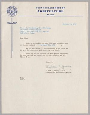 [Letter from Valton J. Young to A. H. Blackshear, Jr., November 7, 1952]