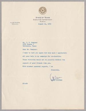 [Letter from Allan Shivers to I. H. Kempner, August 14, 1952]