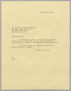 [Letter from Harris Leon Kempner to Samuel P. Hayes, December 23, 1965]