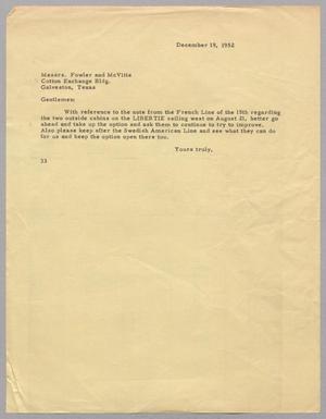 [Letter from Harris Leon Kempner to Fowler and McVitie, December 19, 1952]